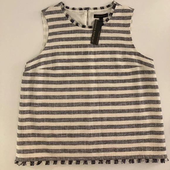 NWT- Banana Republic tweed striped sleeveless top - navy and white - size L - Picture 1 of 6